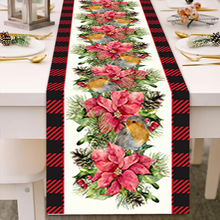 亚马逊新款圣诞节桌旗红黑格子花卉装饰桌布冬季派对餐厅桌子装饰