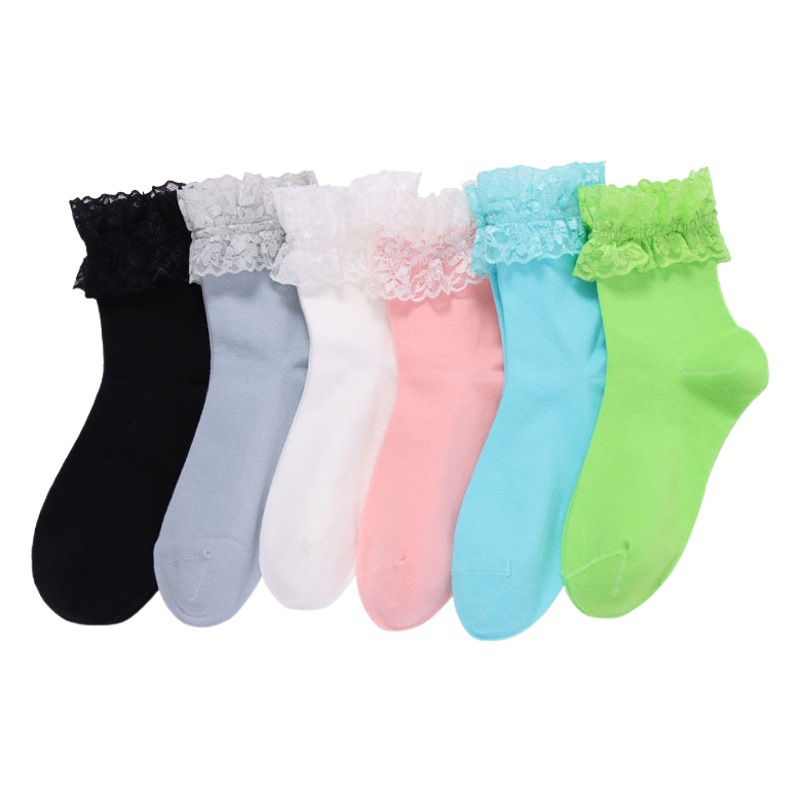 Calcetines de algodón de encaje de niña japonesa calcetines de mujer calcetines de media pantorrilla calcetines de estudiante Lolita de color sólido calcetines de Primavera al por mayor