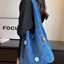 夏日超火编织包包女2026新款文艺风毛线针织度假海滩包单肩斜挎包