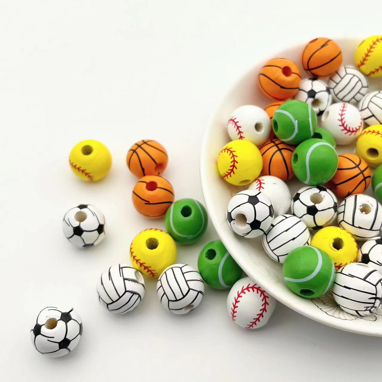 Ball Series Loose Beads Creative Wooden Football Basketball Wooden Beads Printing Sports Ball Personalized Beaded Material diy Matching