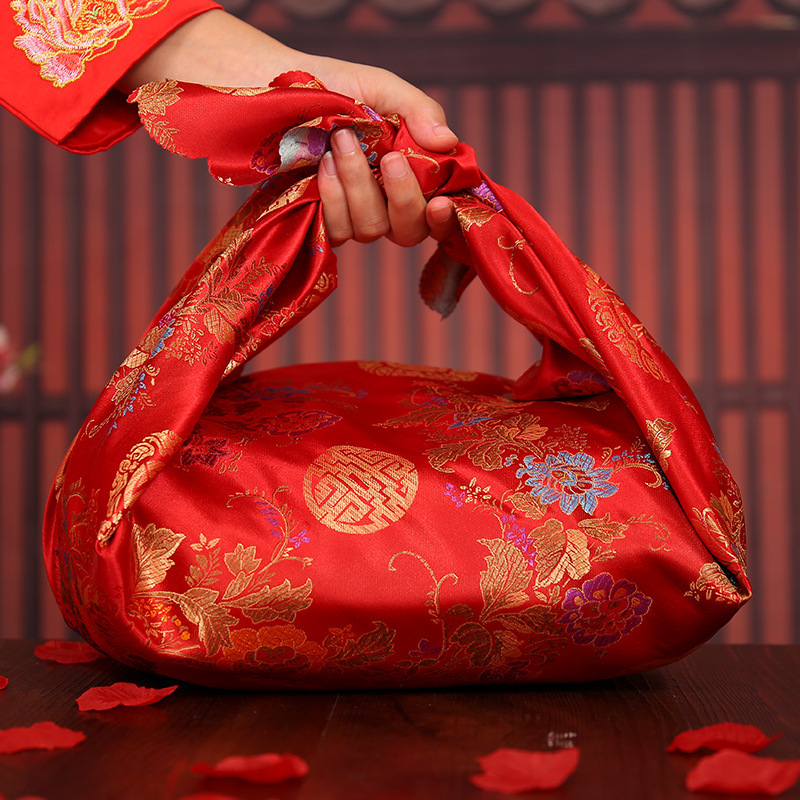 智贝主图_0结婚包袱皮婚庆用品喜盆包裹布提花红布新娘陪嫁品
