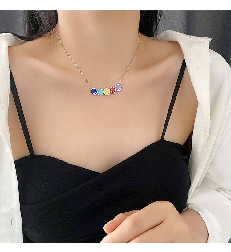 Fashion Smiley Face Titanium Steel Enamel Necklace 1 Piece
