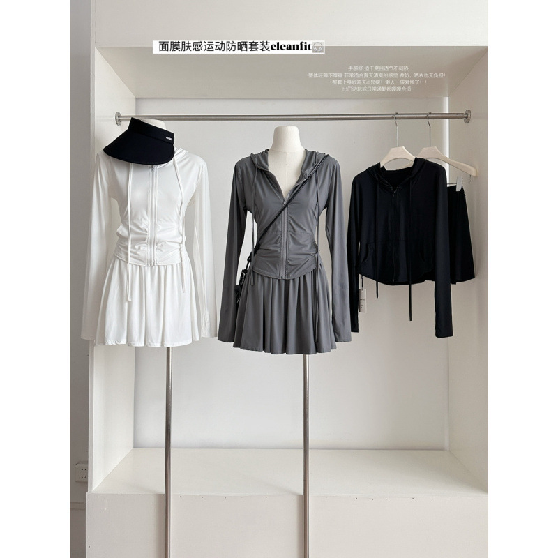 Mask Skin-Feel Sports Suit for Women Spring and Autumn Gray Sweatshirt Slim Jacket Skirt Yoga Two-Piece Set