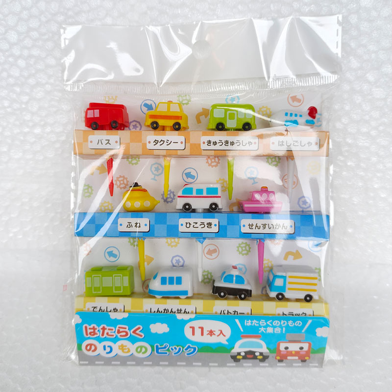 Nuevo estilo japonés fruta palo de dibujos animados coche fruta tenedor once paquete color fijo