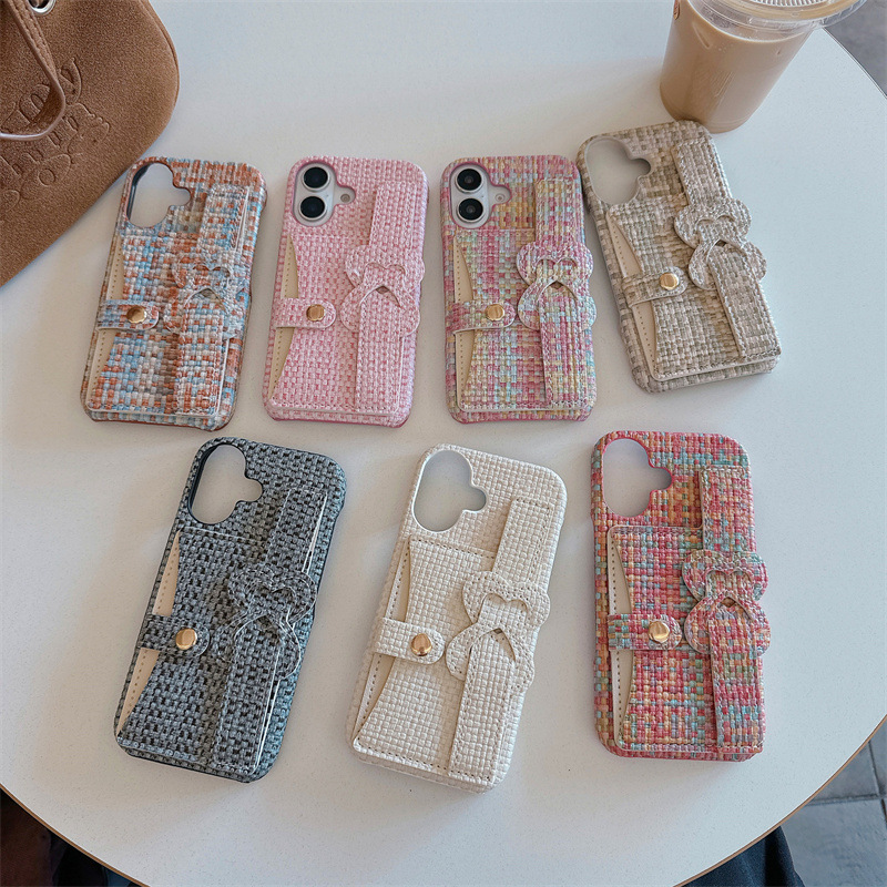 Woven Pattern Heart Card Holder Iphone14/13 Suitable for 111 Apple 17/16/15Promax Phone Case 12