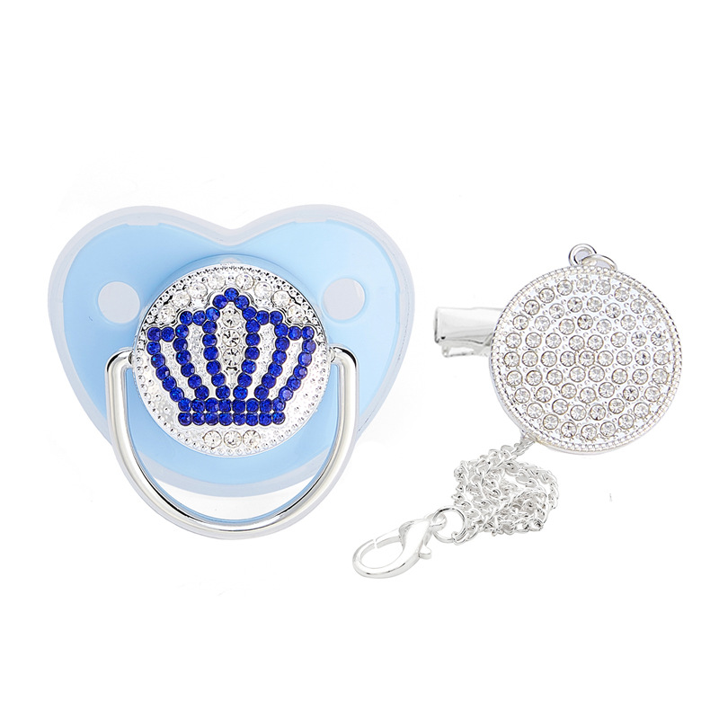 2022 nueva venta caliente transfronteriza plata diamante corona bebé chupete punto diamante bebé chupete