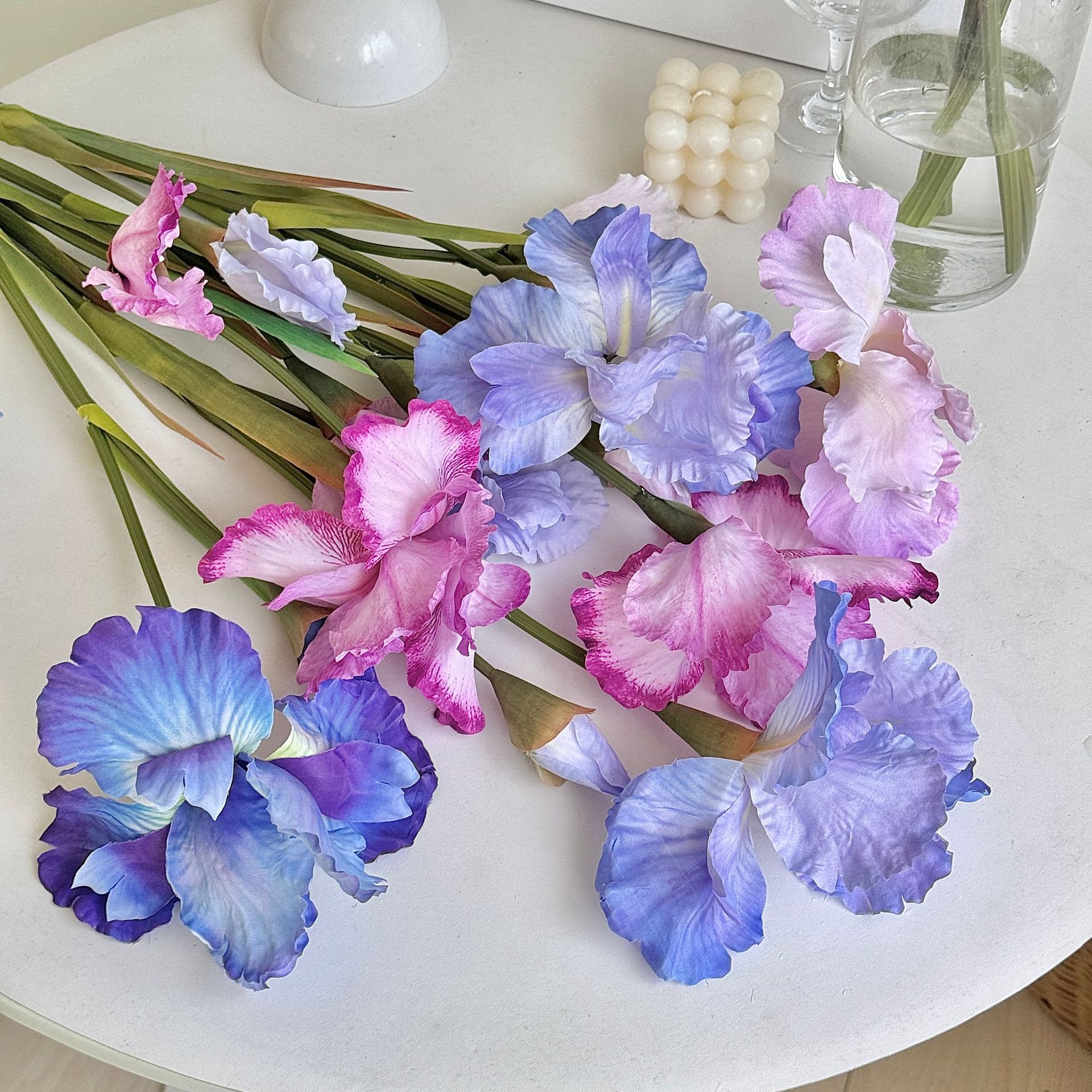 Alice Iris flor de imitación color de pintura al óleo flor falsa decoración de la sala de estar del hogar decoración suave del hotel arreglos florales accesorios de tiro