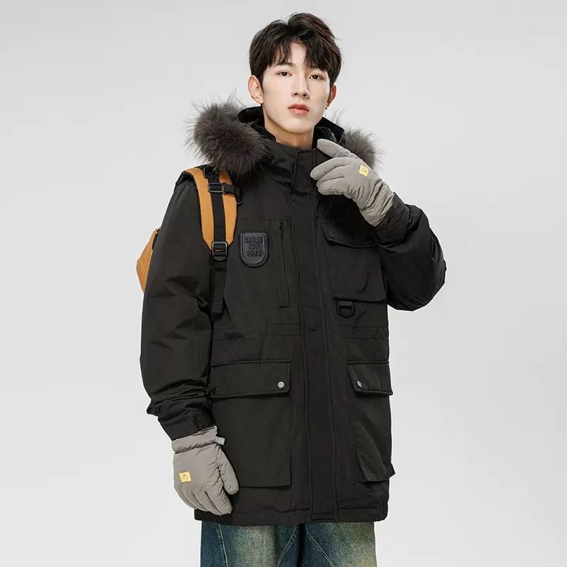 羽绒服男士中长款冬季加厚特厚工装滑雪服保暖白鸭绒休闲百搭外套