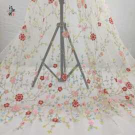 婚纱礼服绣花面料亮片珠管绣 网布亮片蕾丝刺绣手工珠重工面料