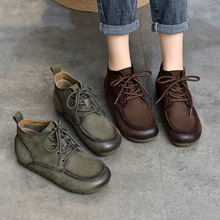 【活动价128】真皮百搭平底女靴子头层牛皮高帮妈妈鞋
