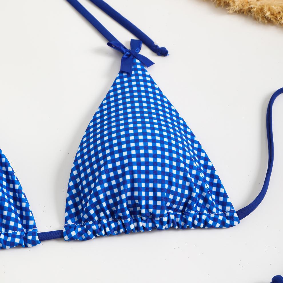 Bikini Swimwear Women Split Bikini Plaid Printed Bow Sexy Swimsuit