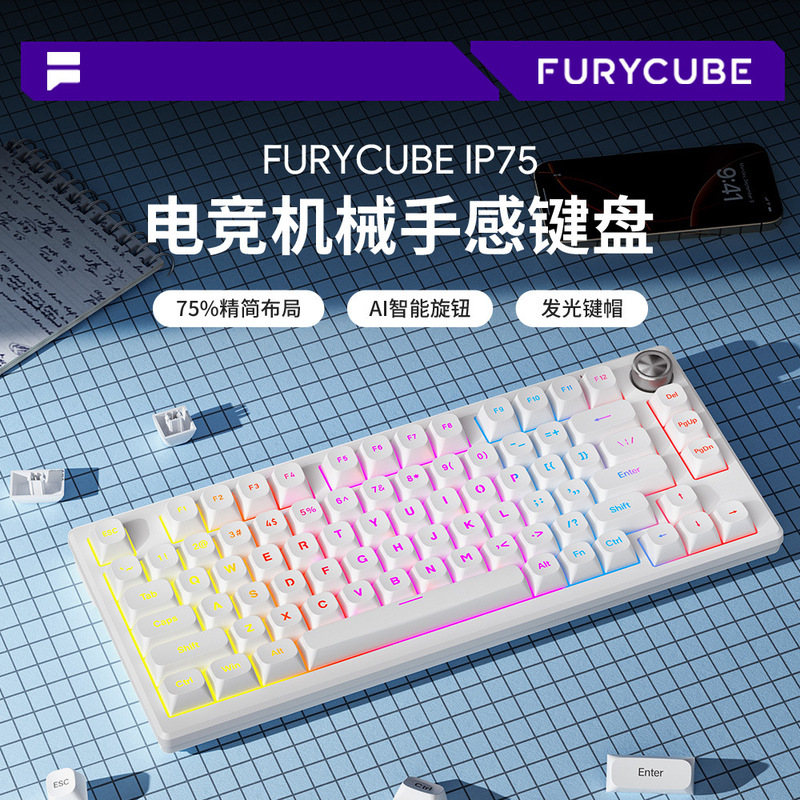 Furycube Ip75 Luminous Mechanical Keyboard Computer Gaming E-Sports High-Looking Wired Silent Keyboard