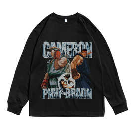 高街街头霸王街机拳皇隆日系卡通动漫宽松纯棉重磅美式长袖T恤