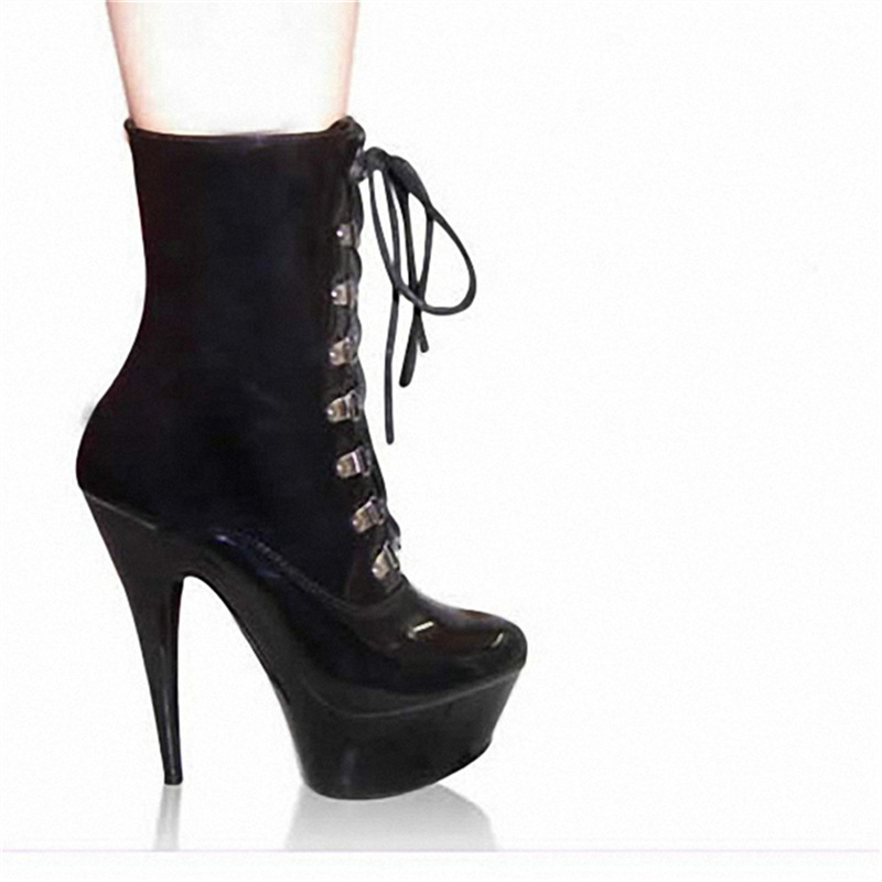 Autumn black fashionable universal low boots with shoelaces with…