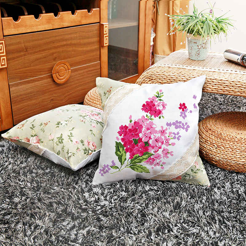 Bordado DIY paquete de material hecho a mano Cruz puntada pareja almohada boda de dibujos animados coche almohada cojín cubierta Rosa amor