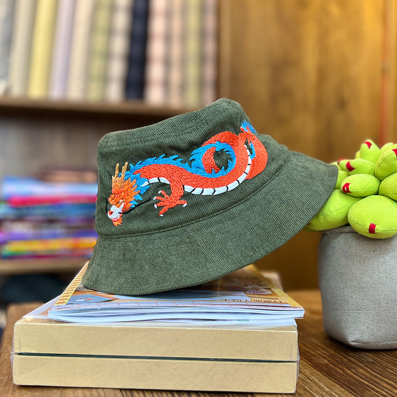 Lu bordado a mano diy sombrero de pescador sombrero de deportes para hombres y mujeres estudiantes sombrero de flores de dibujos animados casuales coreanos