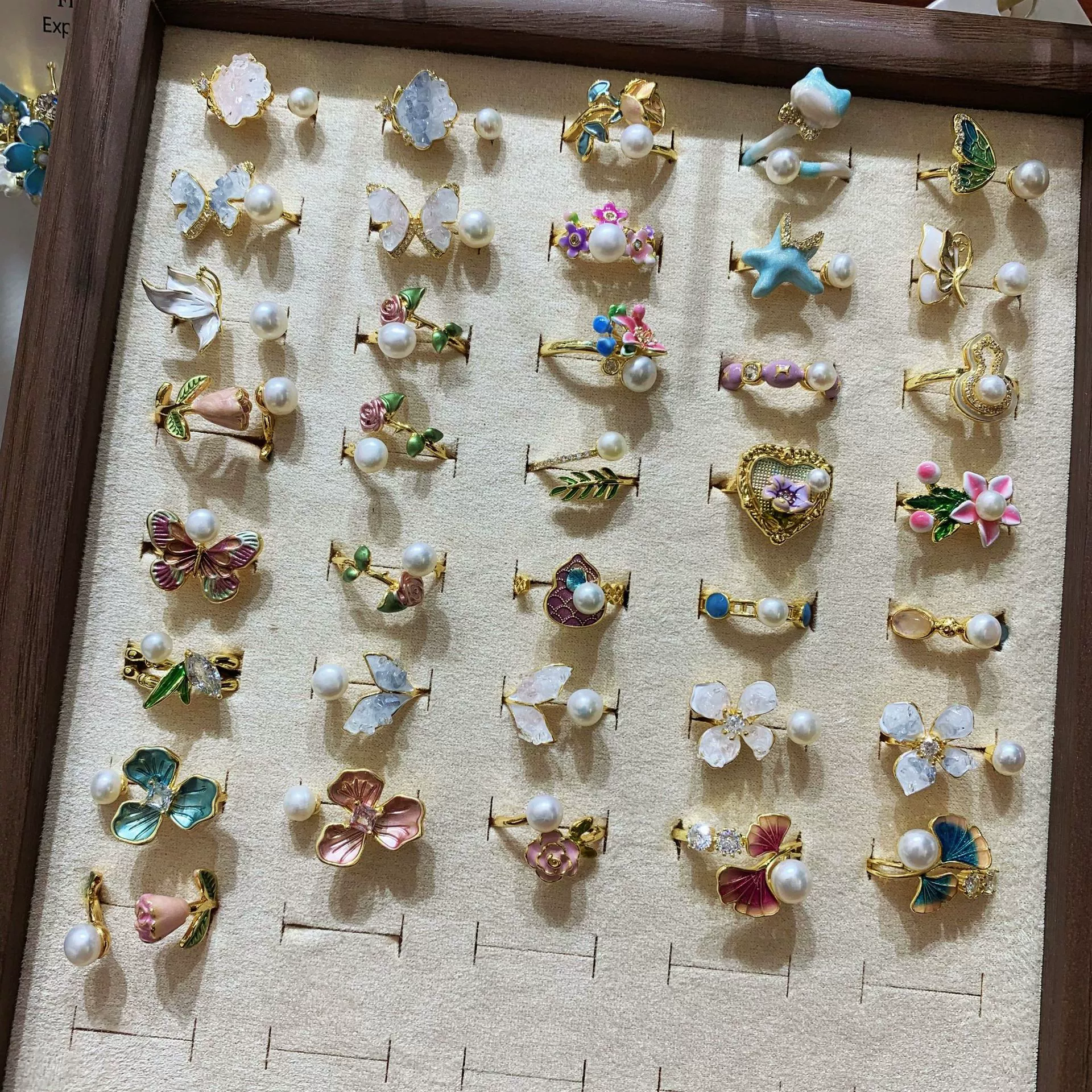 Раскраска, кольцо из жемчуга, модное украшение, универсальный аксессуар, в цветочек, легкий роскошный стиль, высококачественный стиль