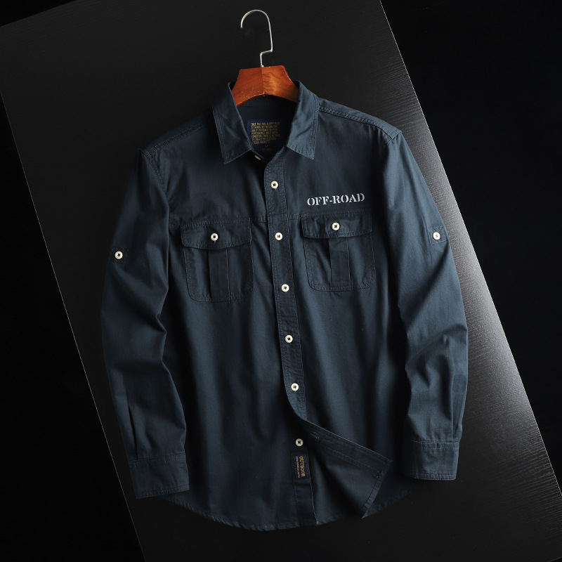 Herramientas de comercio exterior de Europa y Estados Unidos de bolsillo camisa chaqueta hombre camisa de manga larga chaqueta casual suelta chaqueta hombre