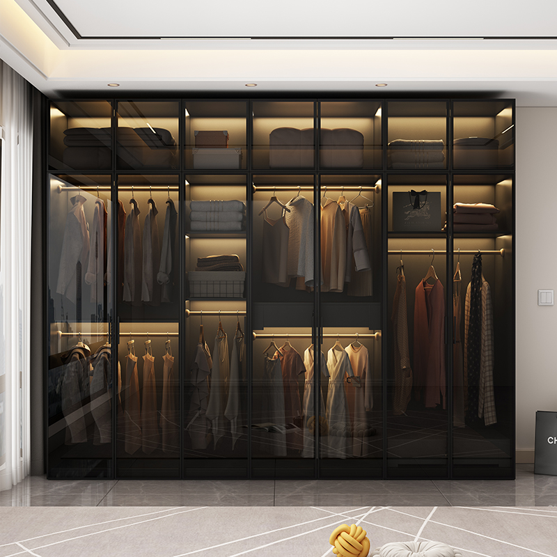 ♔ Minimalist Combination Wardrobe for Bedroom, Light Luxury Modern Simple Home Storage Cabinet with Glass Doors, L-Shaped Corner Wardrobe