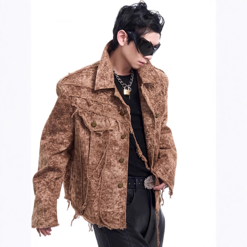 Original Niche Desert Wasteland Style Raw Edge Destroyed Denim Jacket Men's Jacket 2025 Autumn and Winter Youth European and American Original Niche Desert Wasteland Style Raw Edge Destroyed Denim Jacket Men's Jacket 2025 Autumn and Winter Youth European and American