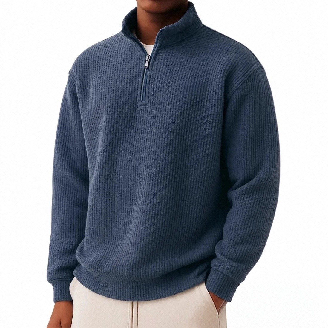 Herren Polo Pullover Mit Reißverschluss Herbst Winter Einfarbig_voghion.com