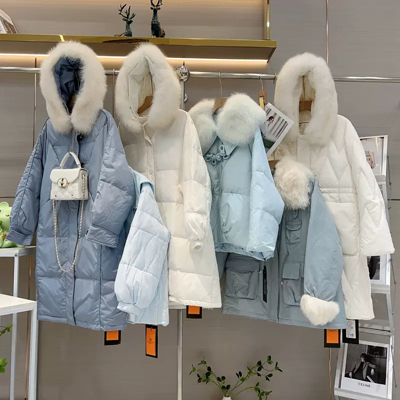 大山鹅绒服冬季撤柜韩版大毛领羽绒服外套女批发直播一手品牌货源