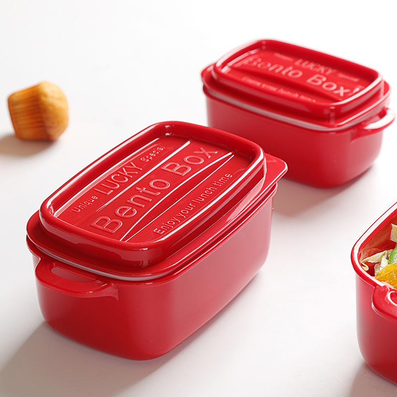 Plastic enamel rectangular bento box mic...