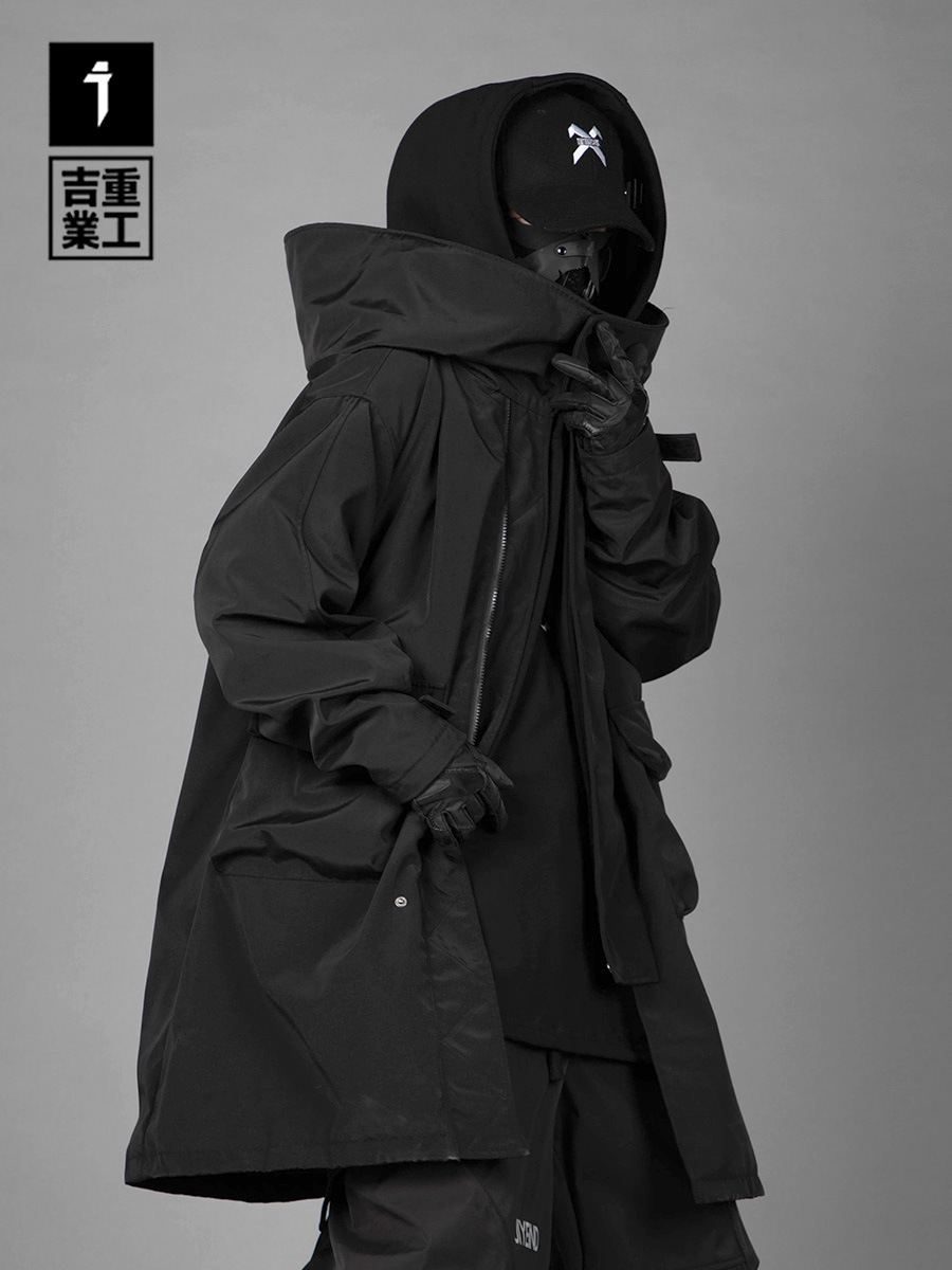 Jiye 重工業国家トレンド春と秋の新偽ツーピース作業服スプライシングウインドブレーカーメンズルーズカジュアルミッドレングスジャケット
