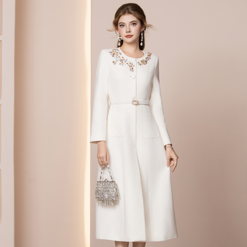 Zhili White Dress 2026 Spring New Style Formal Occasion Banquet Particularly Beautiful Woolen Coat Dress