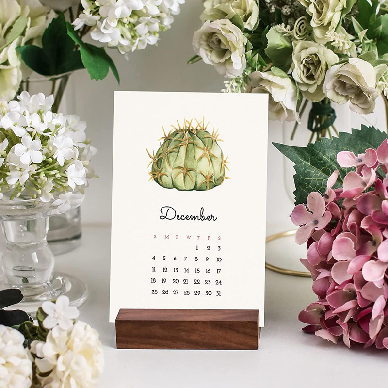 Calendario de mesa de madera 2024 Calendario de nogal negro Base de calendario de escritorio Notas de escritorio Tarjeta de visita Base de madera