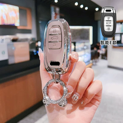 A5/A6L/A3 Bag A7/Q6/Q7/Q8 Shell | Car key bag - audi-e-model-smart-3-button-side-diamond-pink-single-shell-astronaut-diamond-buckle
