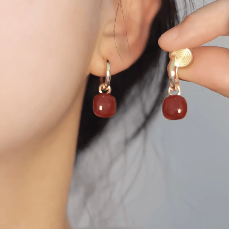 "Ancora Rojo" Retro anillo de orejas rojo mosquito bandeja de orejas clips sin agujeros de orejas pernos blanqueadores aretes de anillo grande