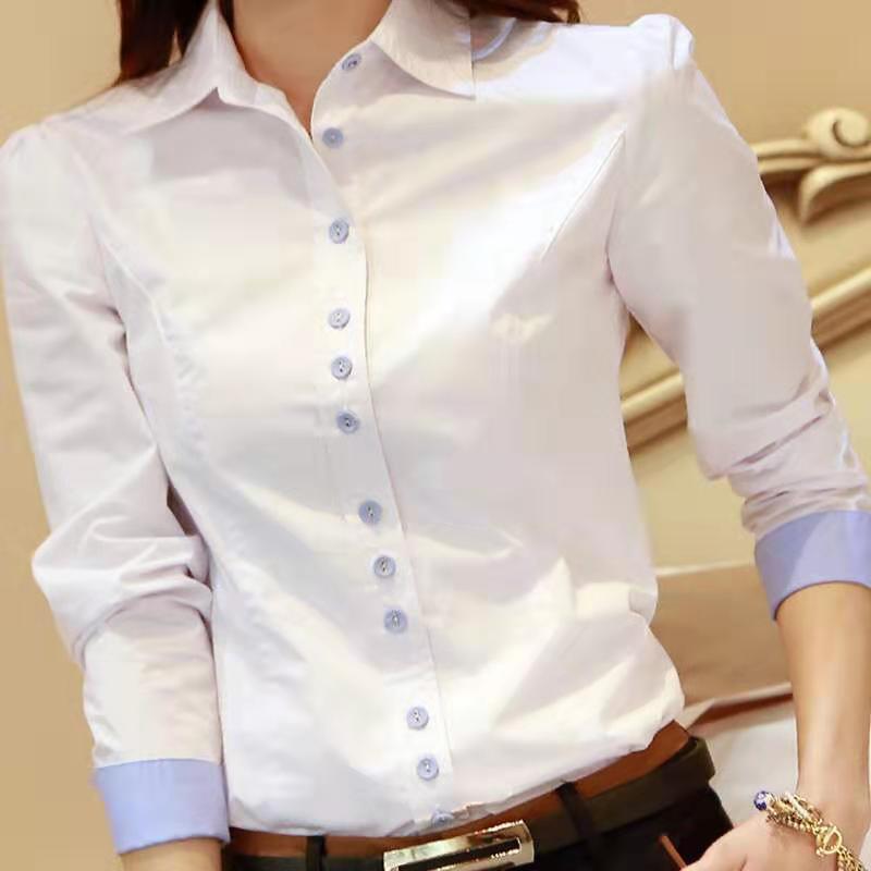 [Anti-Exposure] White Professional Shirt Women's Long-Sleeved Korean Style Slim Large Size Work Clothes Women's Base Shirt