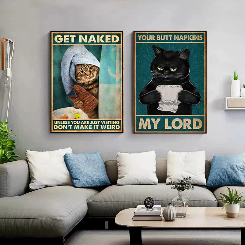 Creative Bathroom Cat Cosplay Living Room Bedroom Poster Canvas Hanging Decorative Painting Core Printing_voghion.com