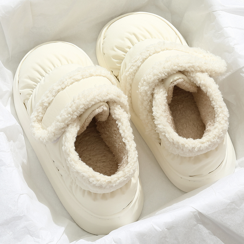 Down Waterproof Cotton Slippers for Women, Winter 2026 New Style, Outdoor Wear, Closed Heel, Anti-Slip Snow Boots, Fleece-Lined Warm Cotton Shoes