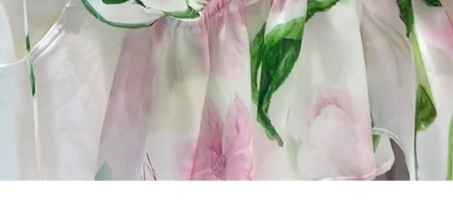 Áo sơ mi nữ in hoa dây rút thiết kế mới mùa hè — Màu trắng hồng chi tiết 7