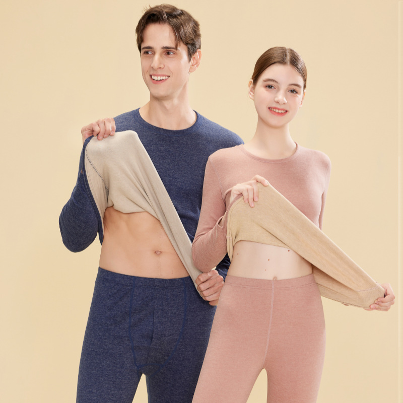 New Style Wool Silk Thermal Underwear for Women Autumn and Winter Couple Base Layer Men's Autumn Clothes and Pants Set Wholesale