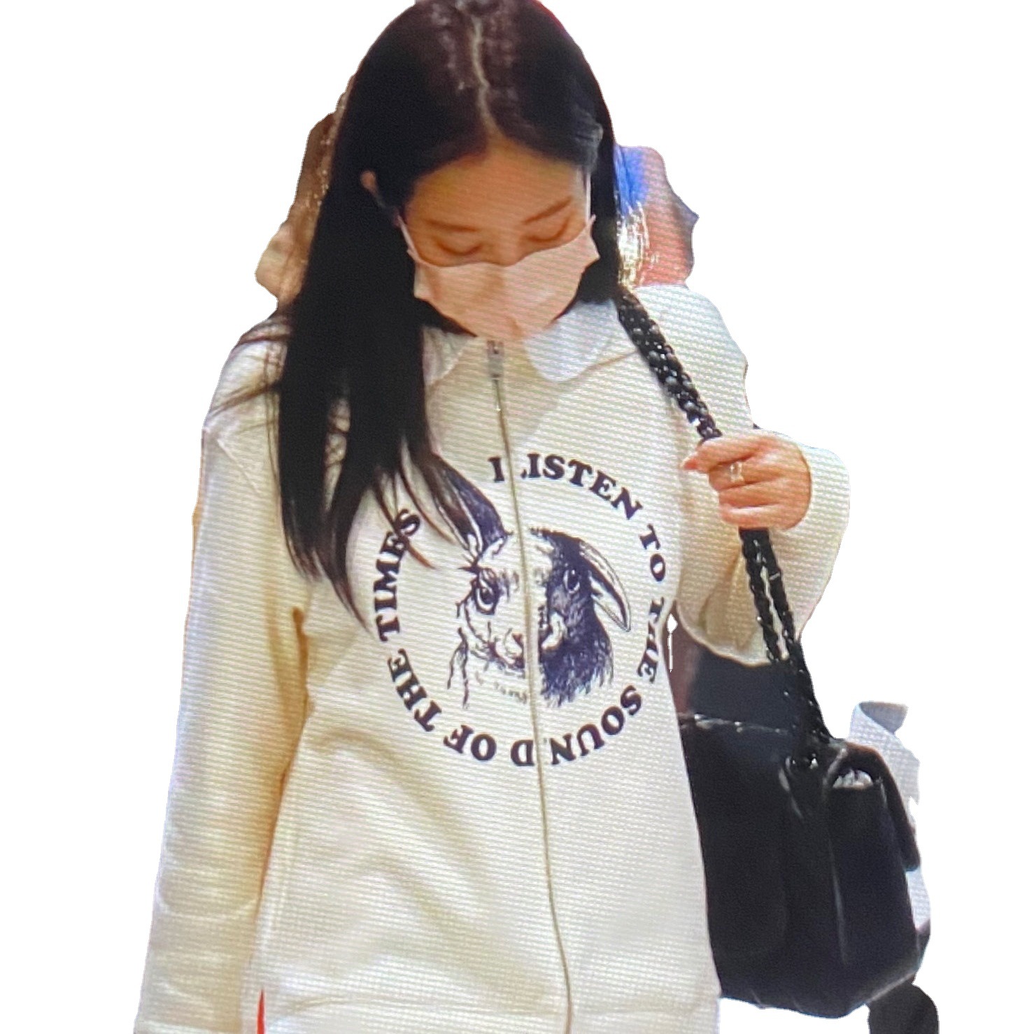(2개) 제니 진 지니 지퍼 스웨터 카디건 인형 칼라 스티칭 디자인 토끼 프린트 코트 2022 가을 여성 의류