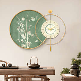 H4KE新中式竹子餐厅装饰画现代简约原木风客厅挂画禅意茶室壁画钟
