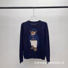 2025年R.L秋冬新款毛混纺卡通小熊圆领学院减龄百搭毛衣女长刺绣