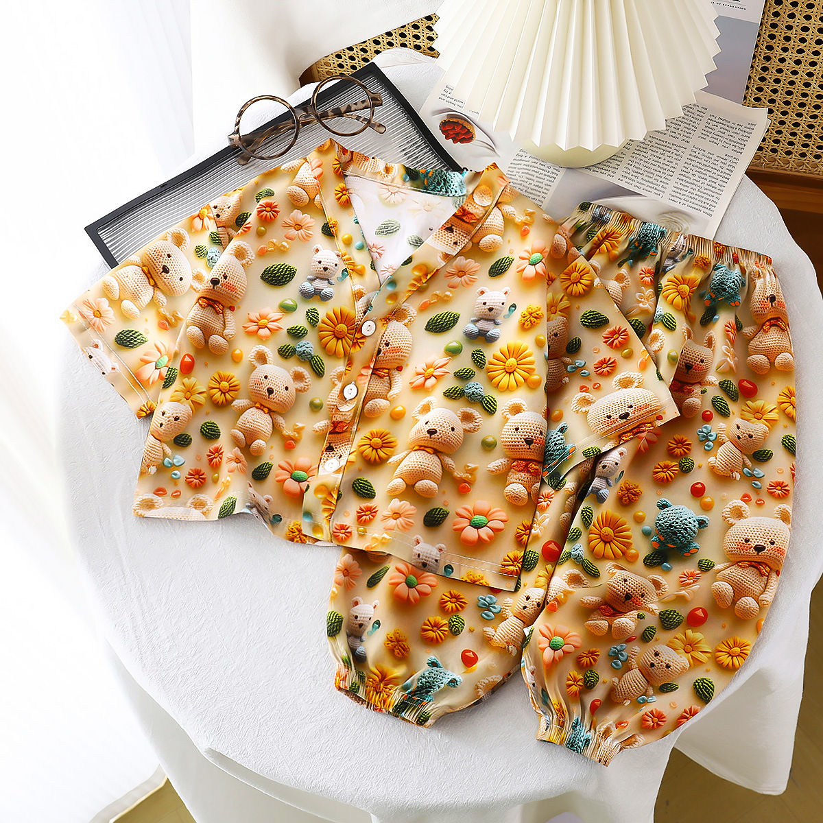 Pijamas de seda de algodón para niños de verano Niños y niñas Clase A Estándar A Seda de algodón fina para bebés Aire acondicionado Ropa para el hogar Traje de manga larga