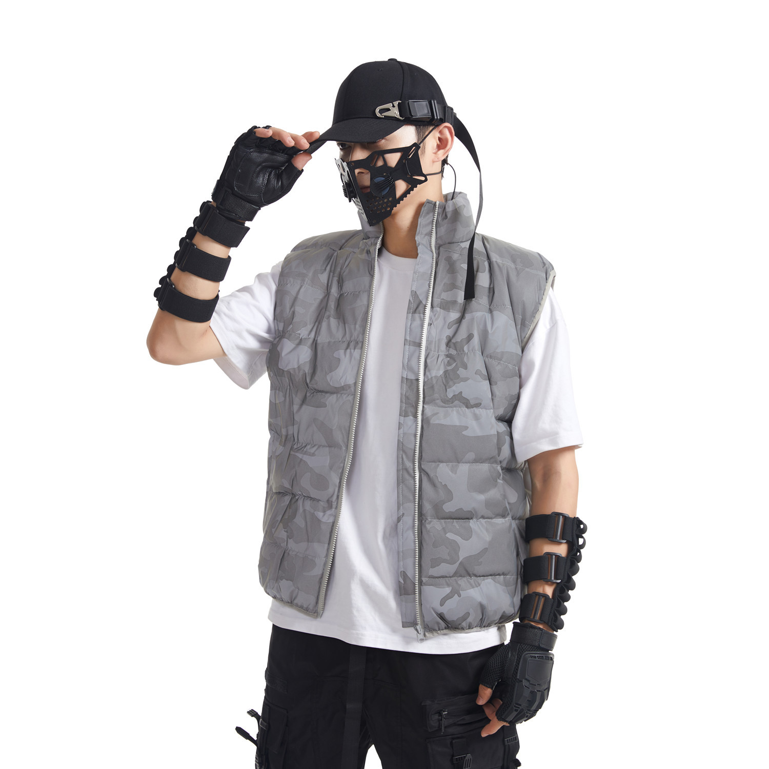 Vêtements pour hommes Nouveau gilet réfléchissant de camouflage d'extérieur d'automne et d'hiver manteau en coton col montant gilet lumineux épais et chaud_voghion.com