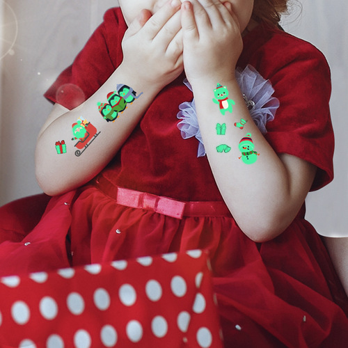 Wholesale cross-border cartoon Christmas glow-in-the-dark children's tattoo stickers New Year party disposable tattoo stickers