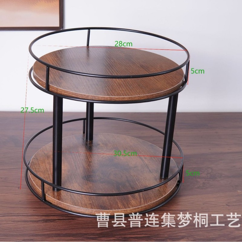 現物回転可能調味料棚鉄木結合二重棚木製円形果物セット収納棚|undefined