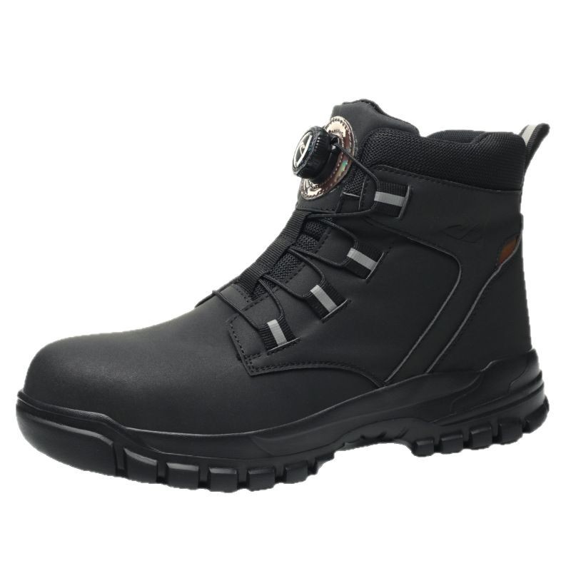 Nuevo modelo transfronterizo de calzado de seguridad para hombre para todas las estaciones, antiaplastamiento, antipinchazos, con botón giratorio, calzado de trabajo resistente al desgaste.