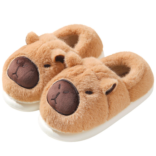 Kapibala cotton slippers, women's bag and plush couple's cute autumn and winter confinement shoes, men's cotton shoes at home