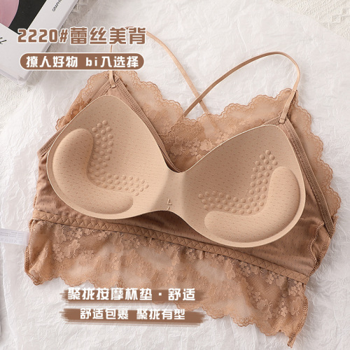 Summer lace beautiful back latex pads without rims Internet celebrity French camisole wrap breast women's base underwear