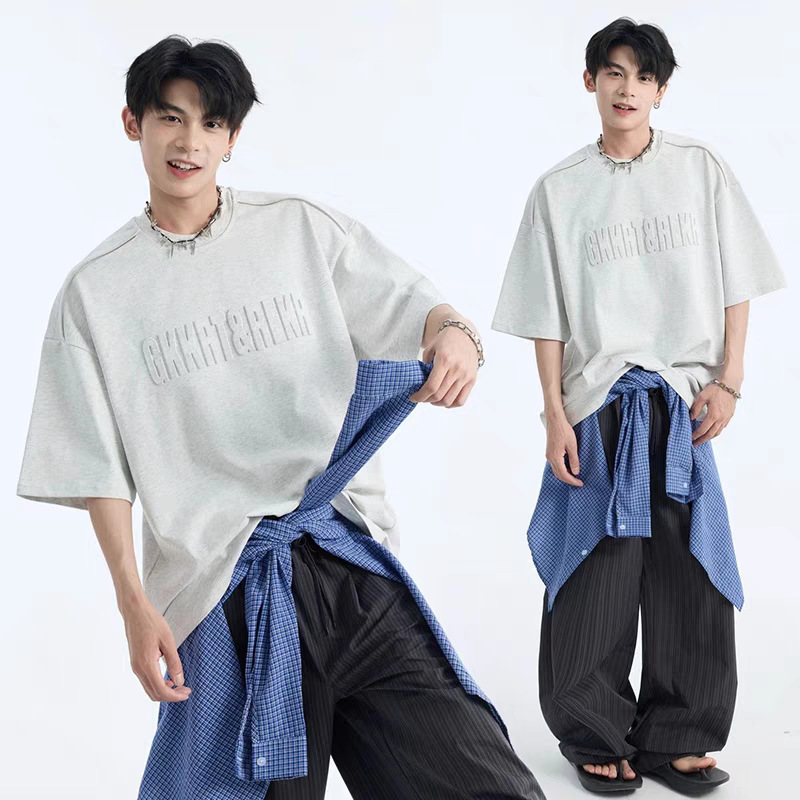 サマースチールスタンプ半袖Tシャツメンズトレンドブランドハイストリートアメリカンヘビーウェイト320g五分袖トップストレンドで万能|undefined
