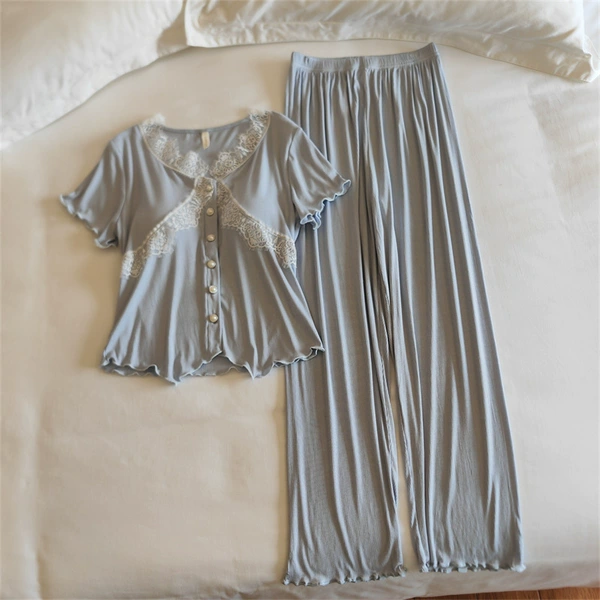 33018.3# milk blue (fixed chest pad) short sleeves + long trousers