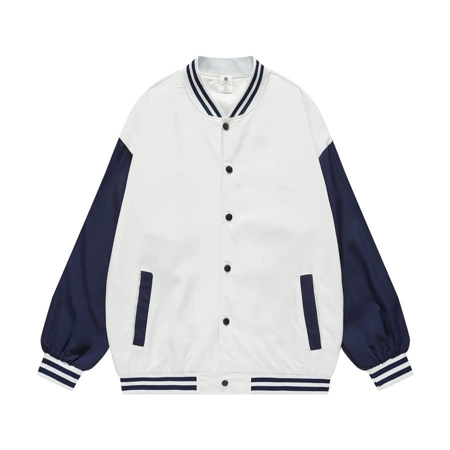 Мужская и женская свободная бейсбольная форма, куртки с воротником-стойкой с цветными блоками, униформа для студенческих классов, бейсбольные рубашки, термотрансферная печать, напечатанный логотип.